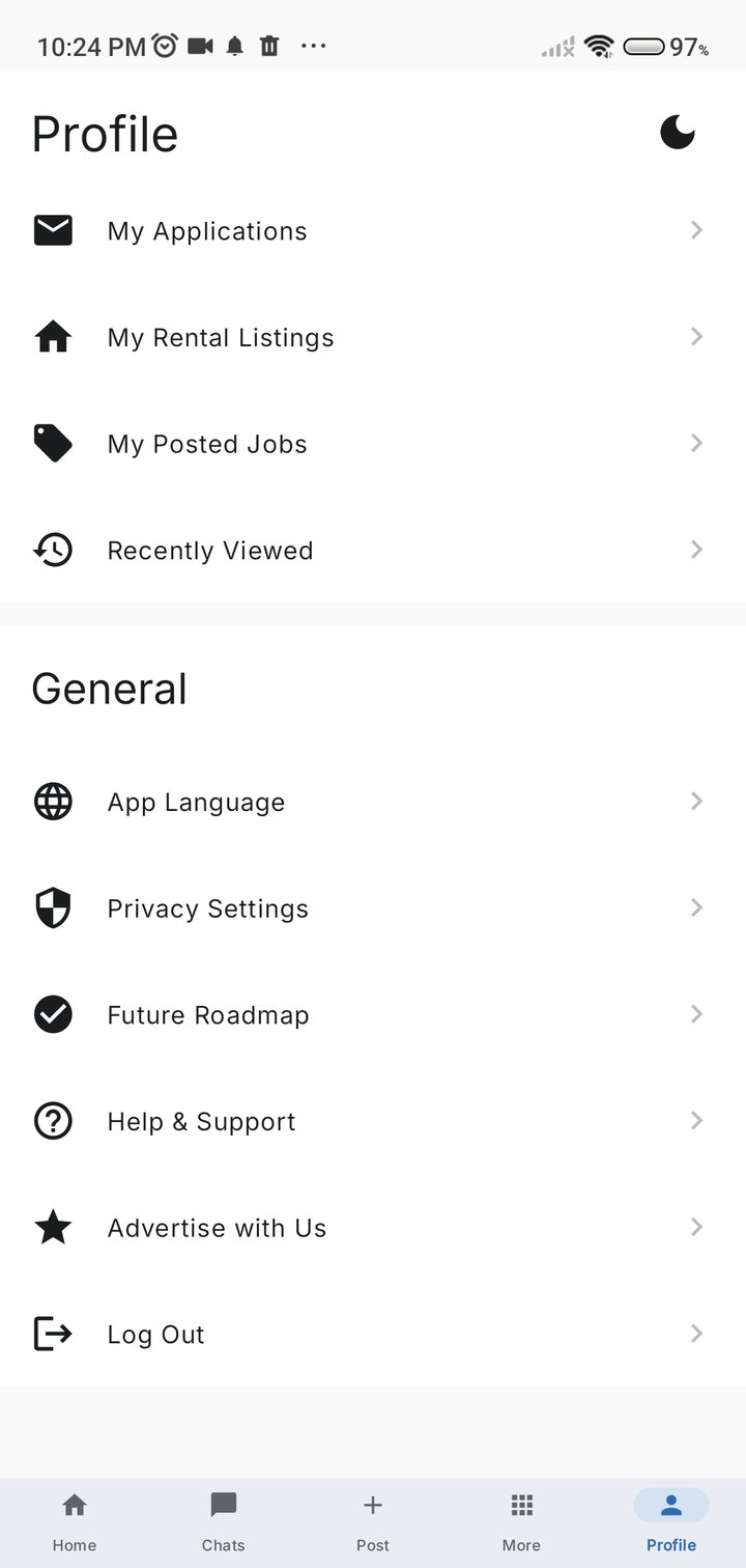 Everest Market app screenshot: Settings & Support